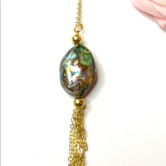 Abalone Shell Necklace, Tassel Gold Plated - Picture 2 of 9